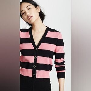 Veronica Beard Pink and Black Striped Cardigan